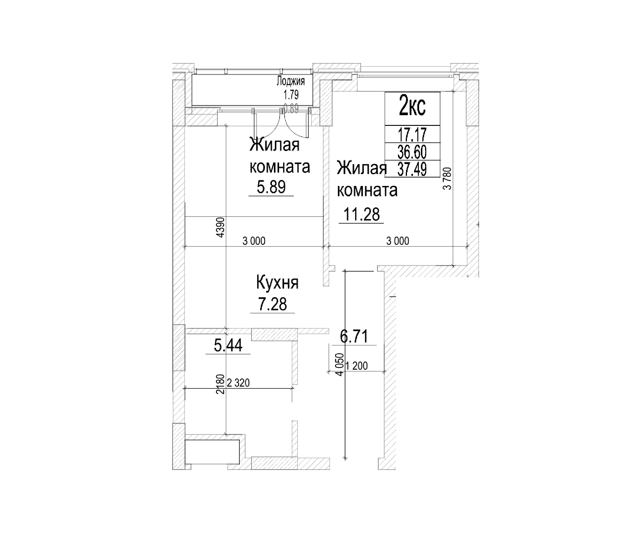 Планировка — Чернышевский, 2-комн., 37 м²