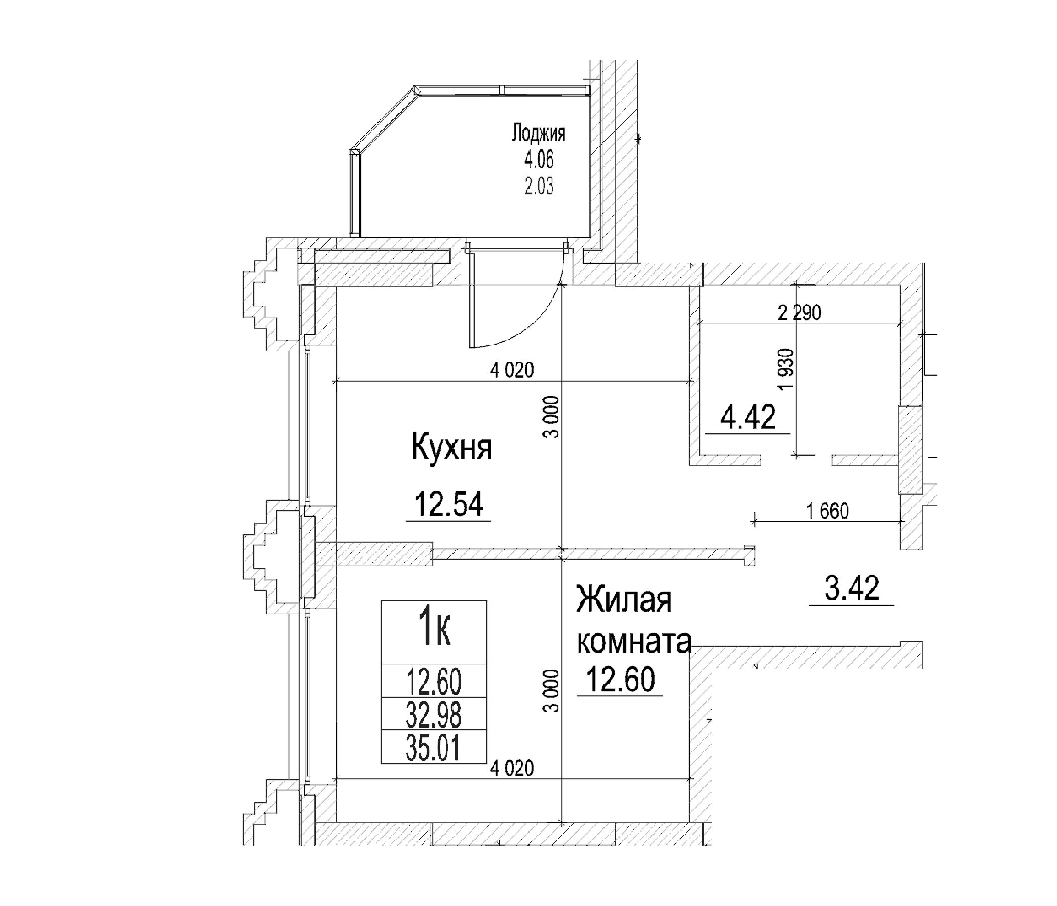 Планировка — Чернышевский, 1-комн., 33 м²