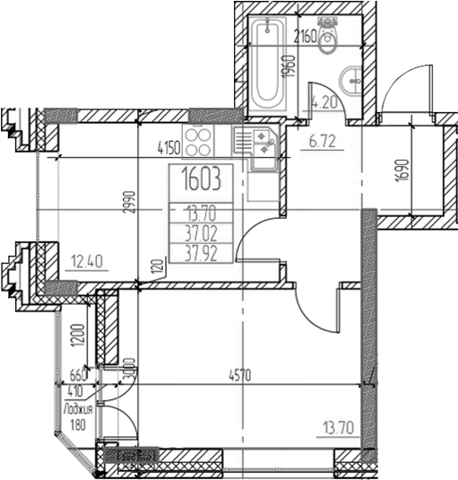 Планировка — Чернышевский, 1-комн., 37 м²