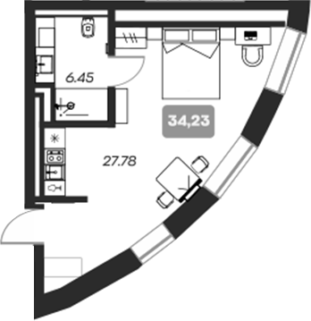 Планировка — Аэрон, Студия, 34 м²