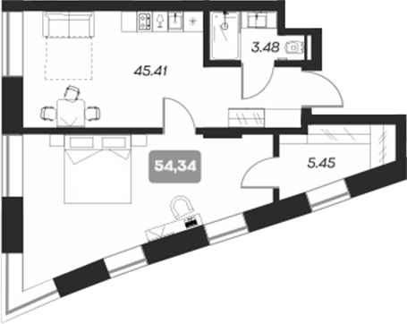 Планировка — Аэрон, 1-комн., 54 м²