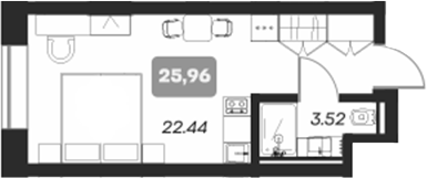 Планировка — Аэрон, Студия, 26 м²