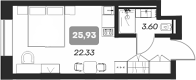 Планировка — Аэрон, Студия, 26 м²