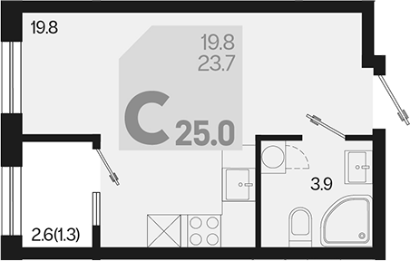 Планировка — Первое место, Студия, 24 м²