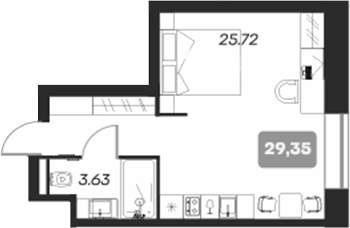 Планировка — Аэрон, Студия, 29 м²