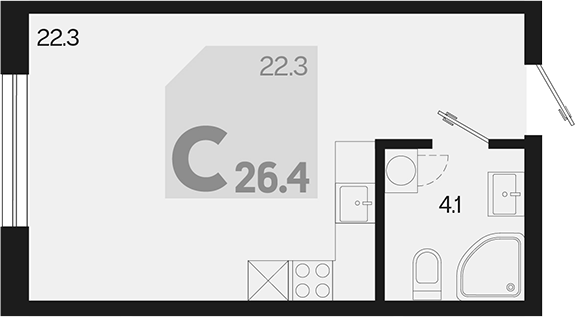 Планировка — Первое место, Студия, 26 м²
