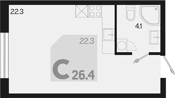Планировка — Первое место, Студия, 26 м²