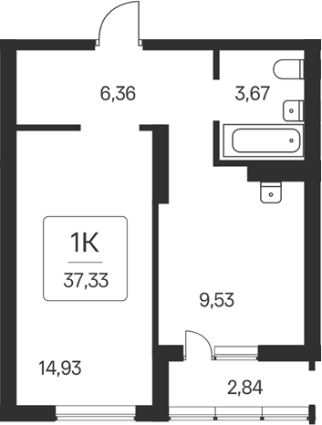 Планировка — Расцветай на Бугринской роще, 1-комн., 34 м²