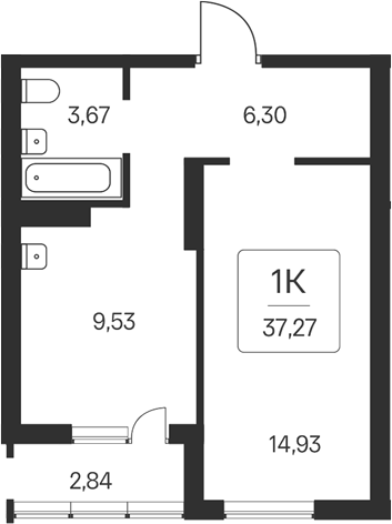 Планировка — Расцветай на Бугринской роще, 1-комн., 34 м²