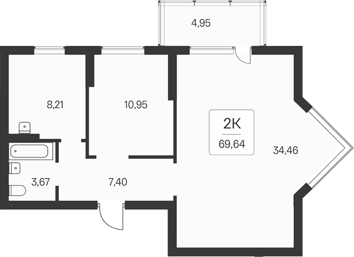 Планировка — Расцветай на Бугринской роще, 2-комн., 65 м²
