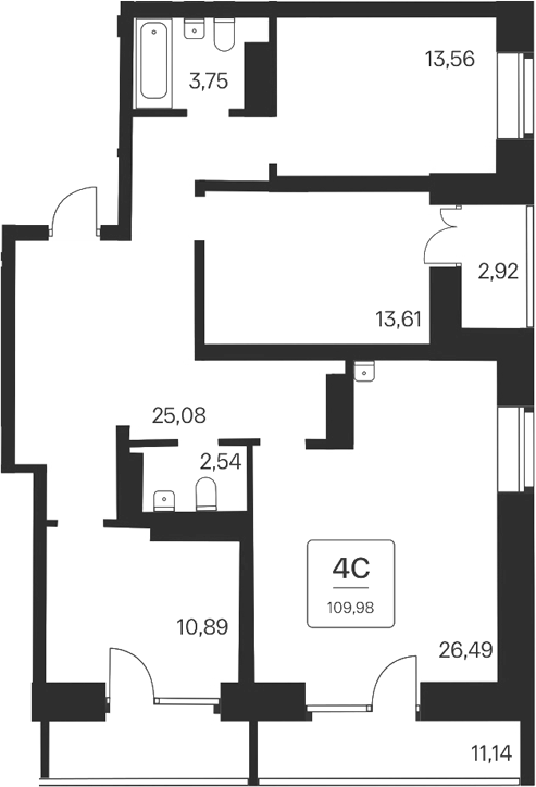 Планировка — Сакура парк, 4-комн., 96 м²