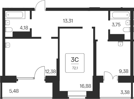 Планировка — Сакура парк, 3-комн., 63 м²