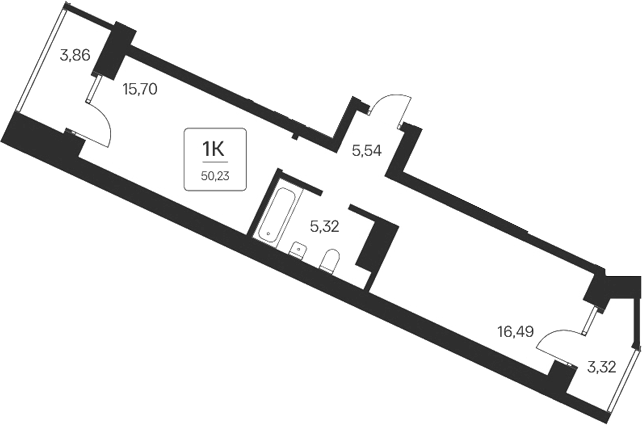 Планировка — Сакура парк, 1-комн., 43 м²