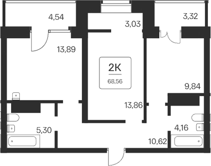 Планировка — Сакура парк, 2-комн., 61 м²