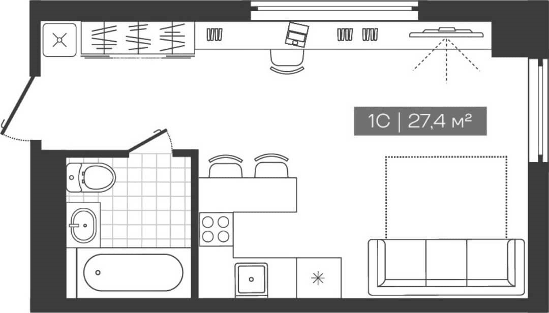 Планировка — Freedom, Студия, 27 м²