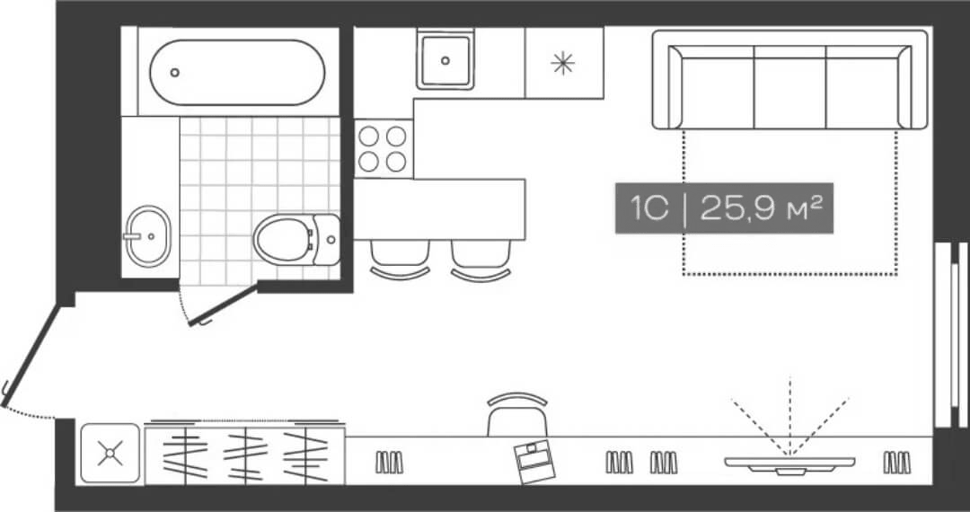 Планировка — Freedom, Студия, 26 м²