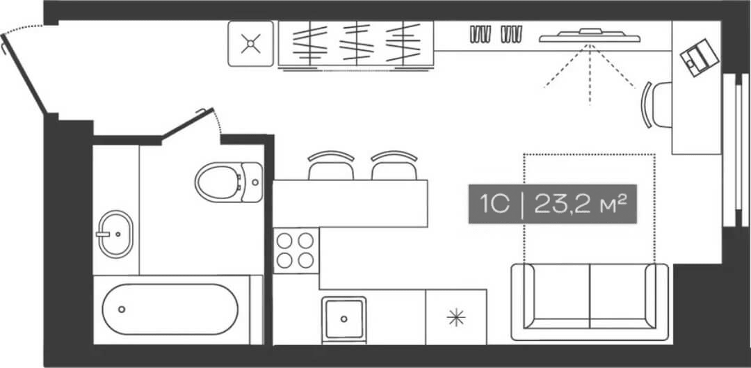 Планировка — Freedom, Студия, 23 м²