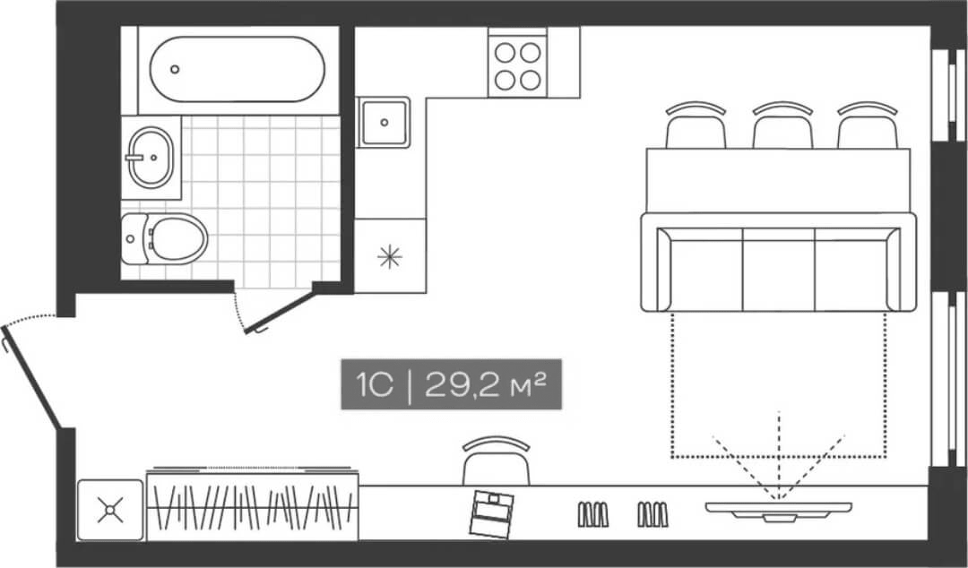 Планировка — Freedom, Студия, 29 м²