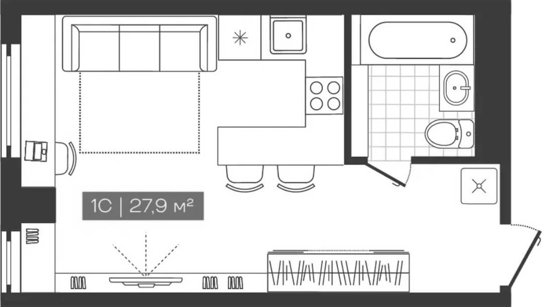 Планировка — Freedom, Студия, 28 м²