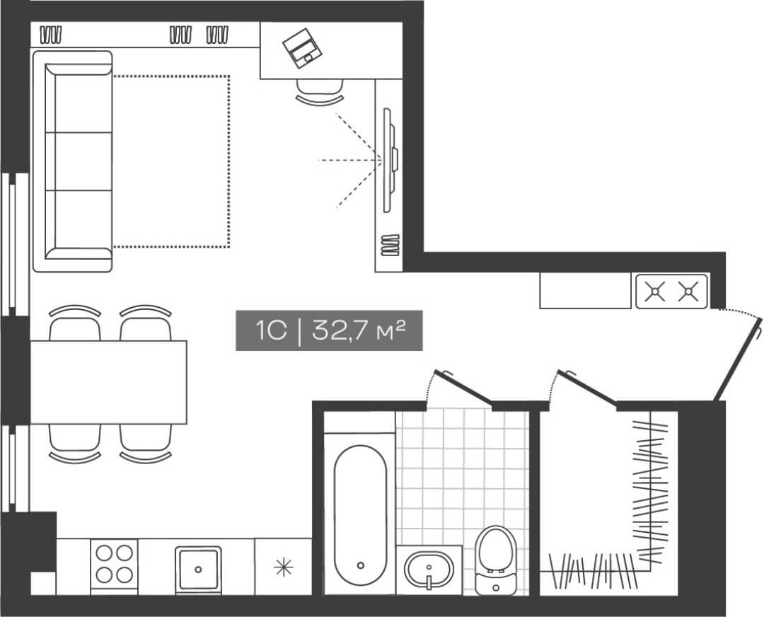 Планировка — Freedom, Студия, 33 м²