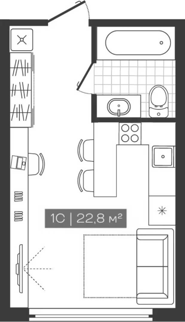 Планировка — Freedom, Студия, 23 м²
