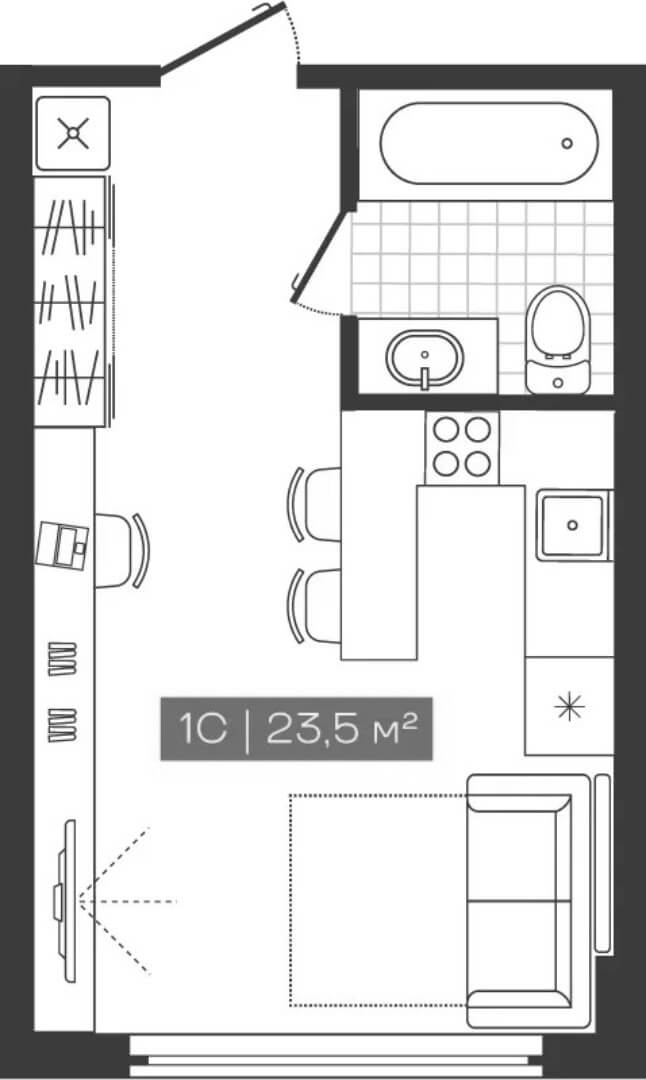 Планировка — Freedom, Студия, 24 м²