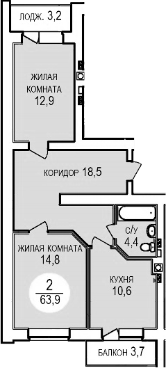 Планировка — Кубанская усадьба. ООО СЗ Кубанская усадьба, 2-комн., 61 м²