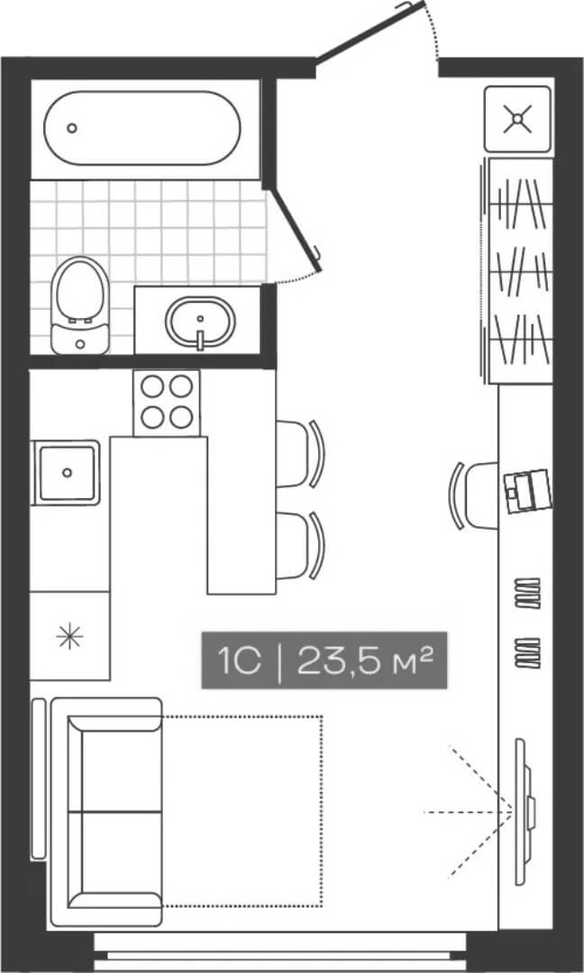 Планировка — Freedom, Студия, 24 м²