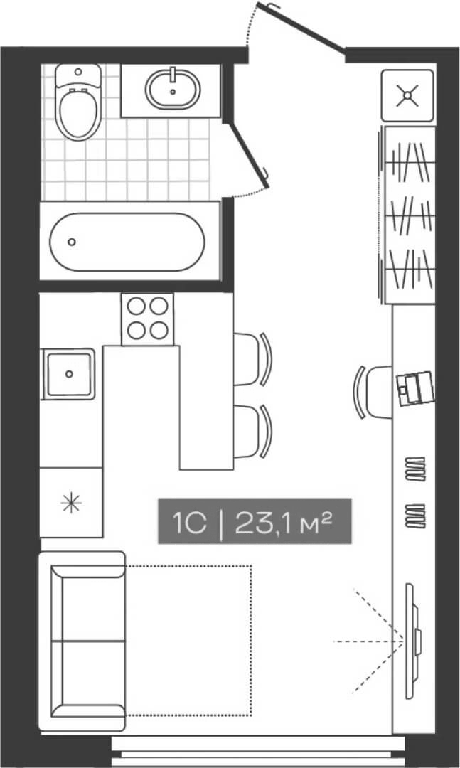 Планировка — Freedom, Студия, 23 м²