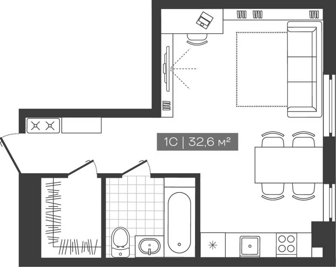 Планировка — Freedom, Студия, 33 м²