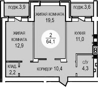 Планировка — Кубанская усадьба. ООО СЗ Кубанская усадьба, 2-комн., 60 м²
