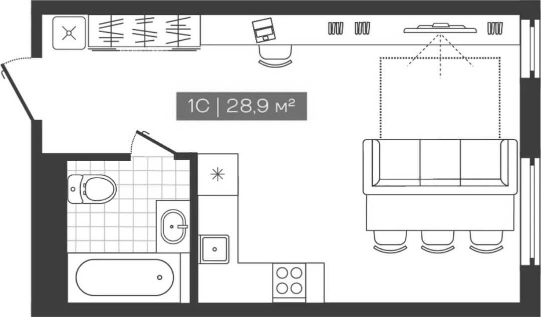 Планировка — Freedom, Студия, 29 м²