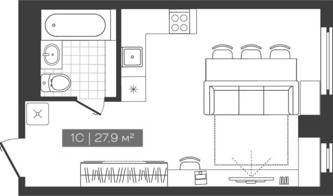 Планировка — Freedom, Студия, 28 м²