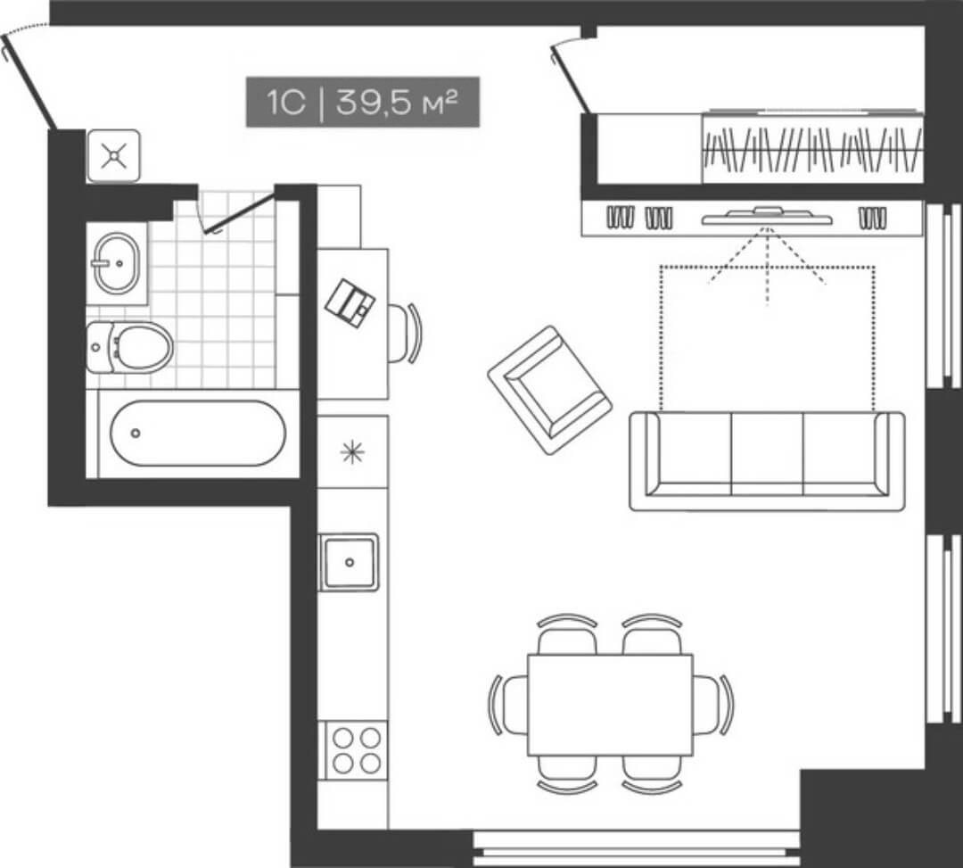 Планировка — Freedom, Студия, 40 м²