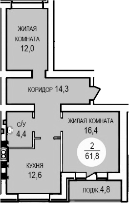 Планировка — Кубанская усадьба. ООО СЗ Кубанская усадьба, 2-комн., 59 м²