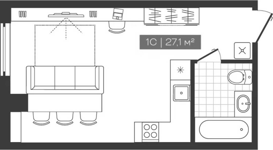 Планировка — Freedom, Студия, 27 м²