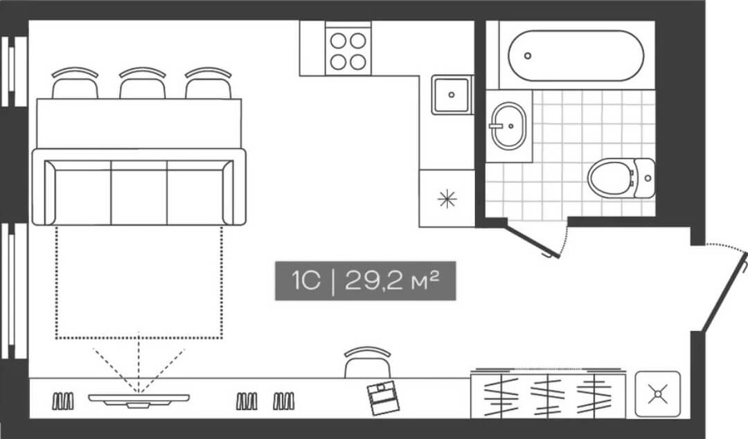 Планировка — Freedom, Студия, 29 м²