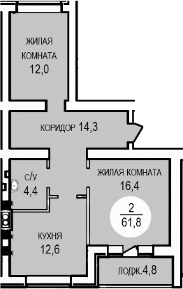 Планировка — Кубанская усадьба. ООО СЗ Кубанская усадьба, 2-комн., 59 м²