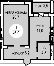 Планировка — Кубанская усадьба. ООО СЗ Кубанская усадьба, 1-комн., 44 м²