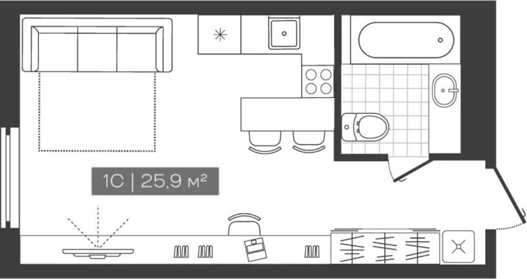 Планировка — Freedom, Студия, 26 м²