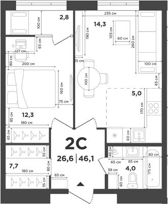 Планировка — Поколение, Студия, 43 м²