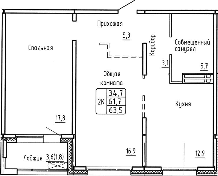 Планировка — Самоцветы, 2-комн., 62 м²