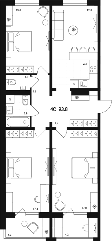 Планировка — Воздушная гавань, 4-комн., 85 м²