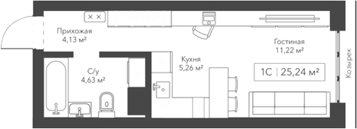 Планировка — Willart, Студия, 25 м²