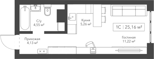 Планировка — Willart, Студия, 25 м²