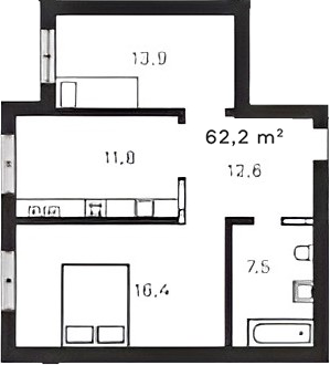 Планировка — Жемчужина Мысхако, 2-комн., 62 м²