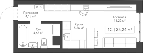 Планировка — Willart, Студия, 25 м²