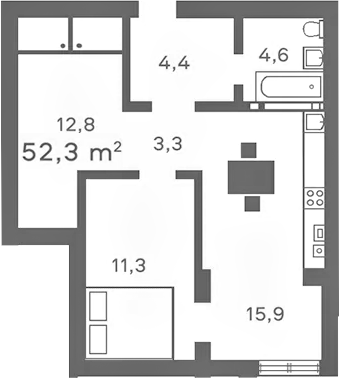 Планировка — Жемчужина Мысхако, 2-комн., 52 м²