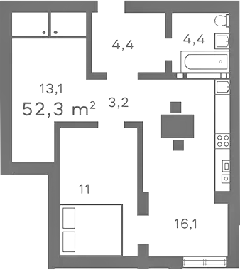 Планировка — Жемчужина Мысхако, 2-комн., 52 м²