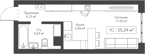 Планировка — Willart, Студия, 25 м²